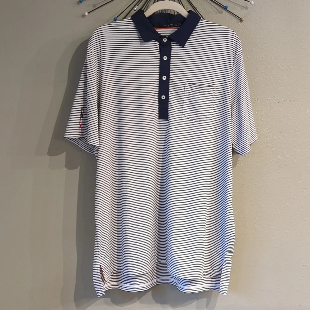 Vacation Golf Ralph Lauren X Active Wear XL Polo White Blue Striped Nautical